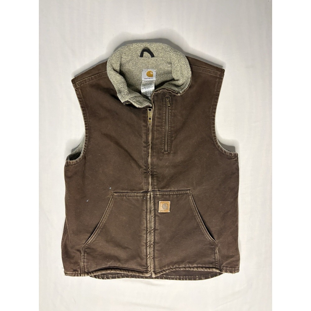 Carhartt Duck Canvas Sherpa Lined Vest Men's Size Medium Brown V33 DKB READ - Picture 1 of 7